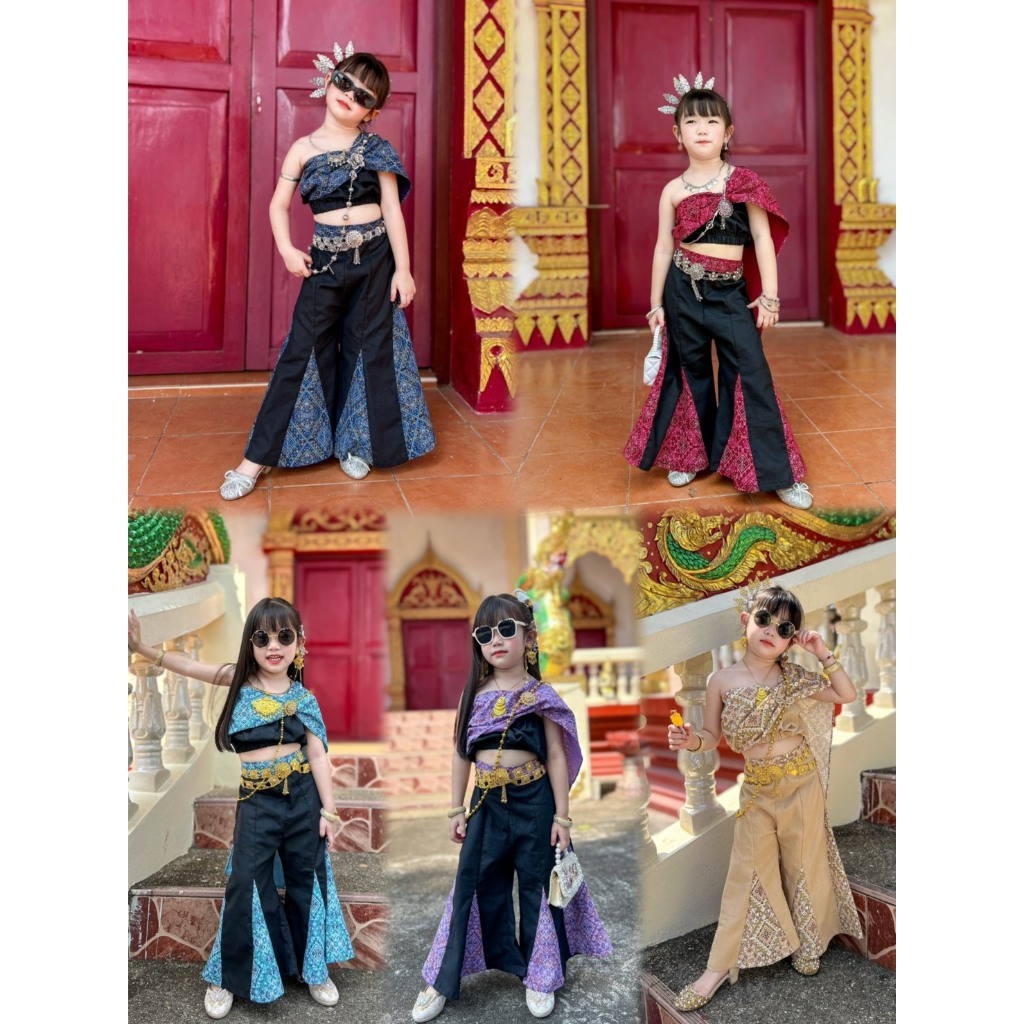 ชุดไทยแฟชั่น ชุดไทยประยุกต์ - สไบลายไทย กับ กางเกงขายาว (ชุด Bangkok city)