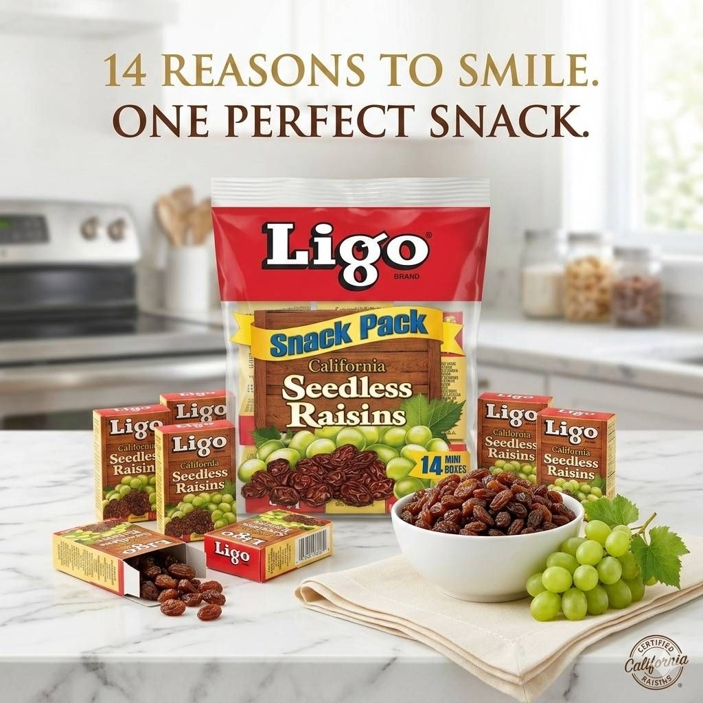 [Made​ in​ US]​ Ligo Snack Pack California Seedless Raisins ลูกเกดพรีเมียมจากแคลิฟอร์เนีย​ (14 Mini Boxes)​