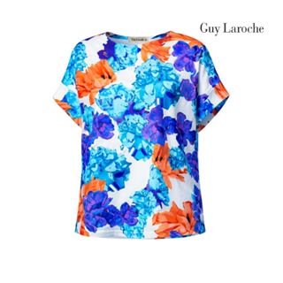 Guy laroche เสื้อผู้หญิง วินเทจ บลูม แขนสั้น สีน้ำเงิน GC9YB…