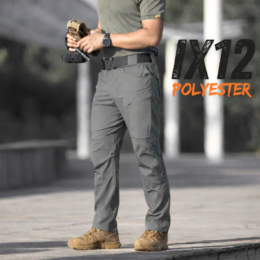 IX12 กางเกงคาร์โก้ กางเกงยุทธวิธี สีเทา ผ้ายืด มีซับใน มีช่องกระเป๋าหลายช่อง S-4XL