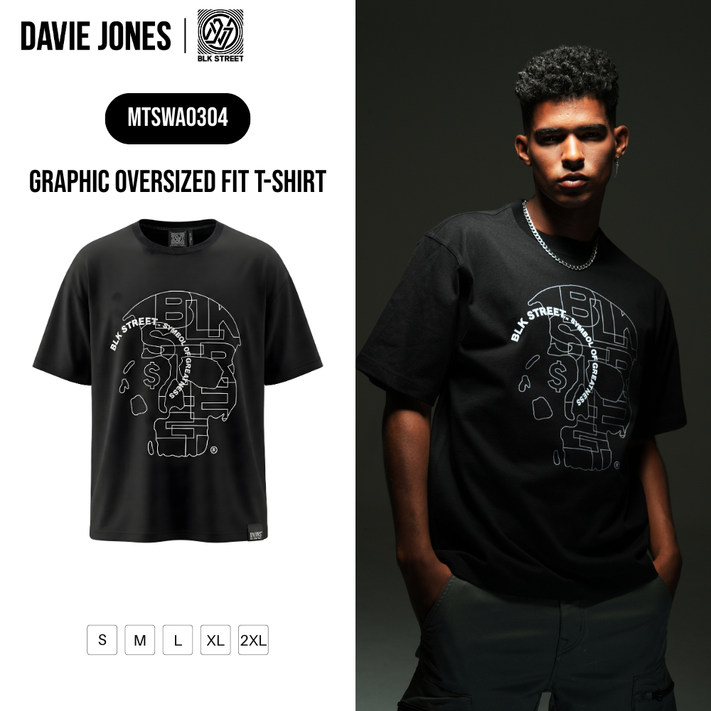 DAVIE JONES [BLK STREET] เสื้อยืดผู้ชาย Graphic Oversized Fit T-Shirt สีดำ WA0304 ราคา ถูกที่สุด ดีลบีเคเค
