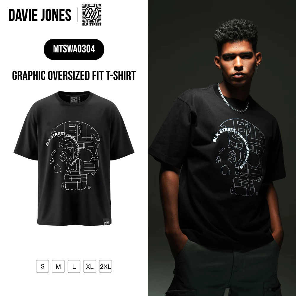 DAVIE JONES [BLK STREET] เสื้อยืดผู้ชาย Graphic Oversized Fit T-Shirt สีดำ WA0304
