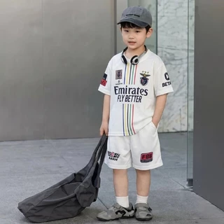 ชุดเสื้อและกางเกงขาสั้นแขนสั้นสำหรับเด็ก ดีไซน์ทันสมัย ​​สไตล์ชุดกีฬาเกาหลี น้ำหนักเบาและระบายอากาศได้