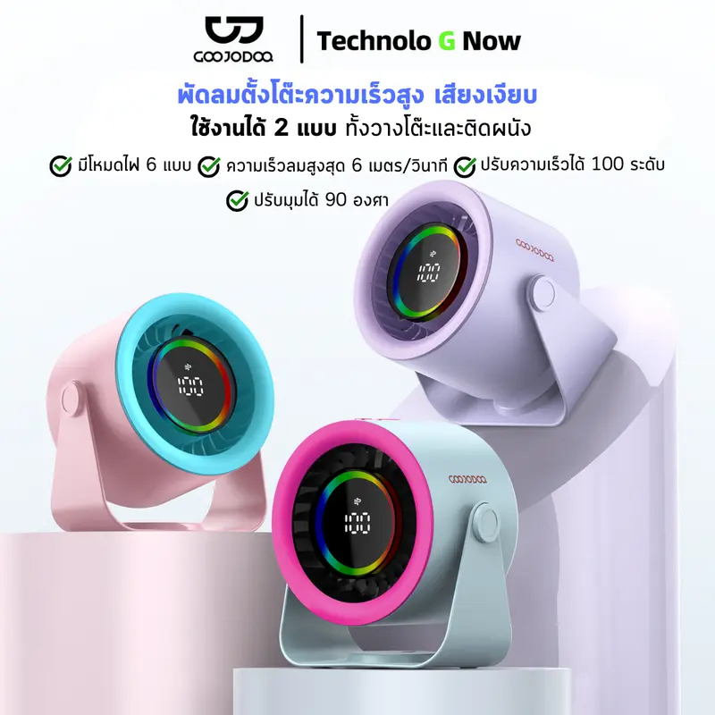GOOJODOQ Gfs008 พัดลมไร้เสียงความเร็วสูง 2in1 ติดผนังและตั้งโต๊ะ จอแสดงผล Led 100 สปีด มุมปรับ 90°