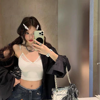 พร้อมส่งในไทย** เสื้อสายเดี่ยวซับลูกไม้ด้านบน มีฟองน้ำ สายปรับขนาดได้ ผ้าร่องยืด Y311