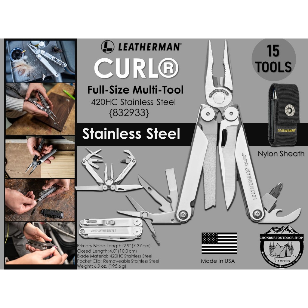 Leatherman CURL Full-Size Multi-Tool Stainless Steel Black Nylon Sheath{832933}