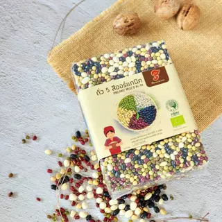 MIXถั่ว5สี 500g 110บาท ปลูกแบบออแกนิคมีใบรับรองจากIFOAM ถั่วดำ แดงอสุกิ ขาว เหลืองและถั่วเขียวพร้อมประโยชน์ที่ดี