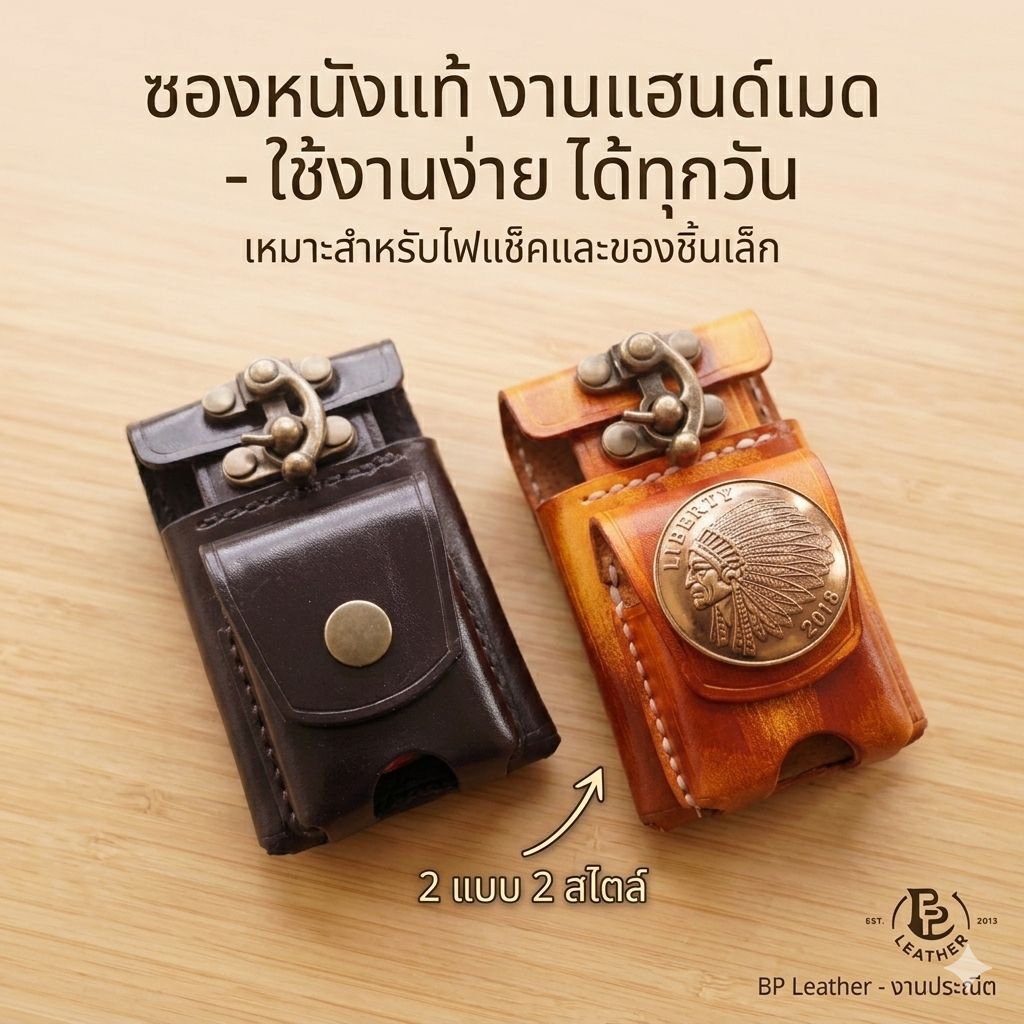 กระเป๋าใส่ ซองบุหรี่ + ซิปโป้ Zippo ร้อยเข็มขัดด้านหลัง ตกแต่งตามชอบแจ้งได้คะ