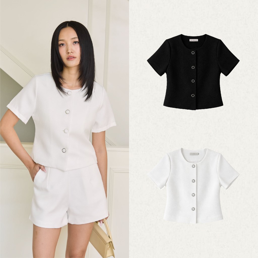 TOP OF BASIX - Arden top เสื้อคอกลมแขนสั้น ทรงเข้ารูป