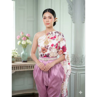 สไบลายดอก เย็บสำเร็จเกาะอก ยางยืด ฟรีไซส์ อก 32-42