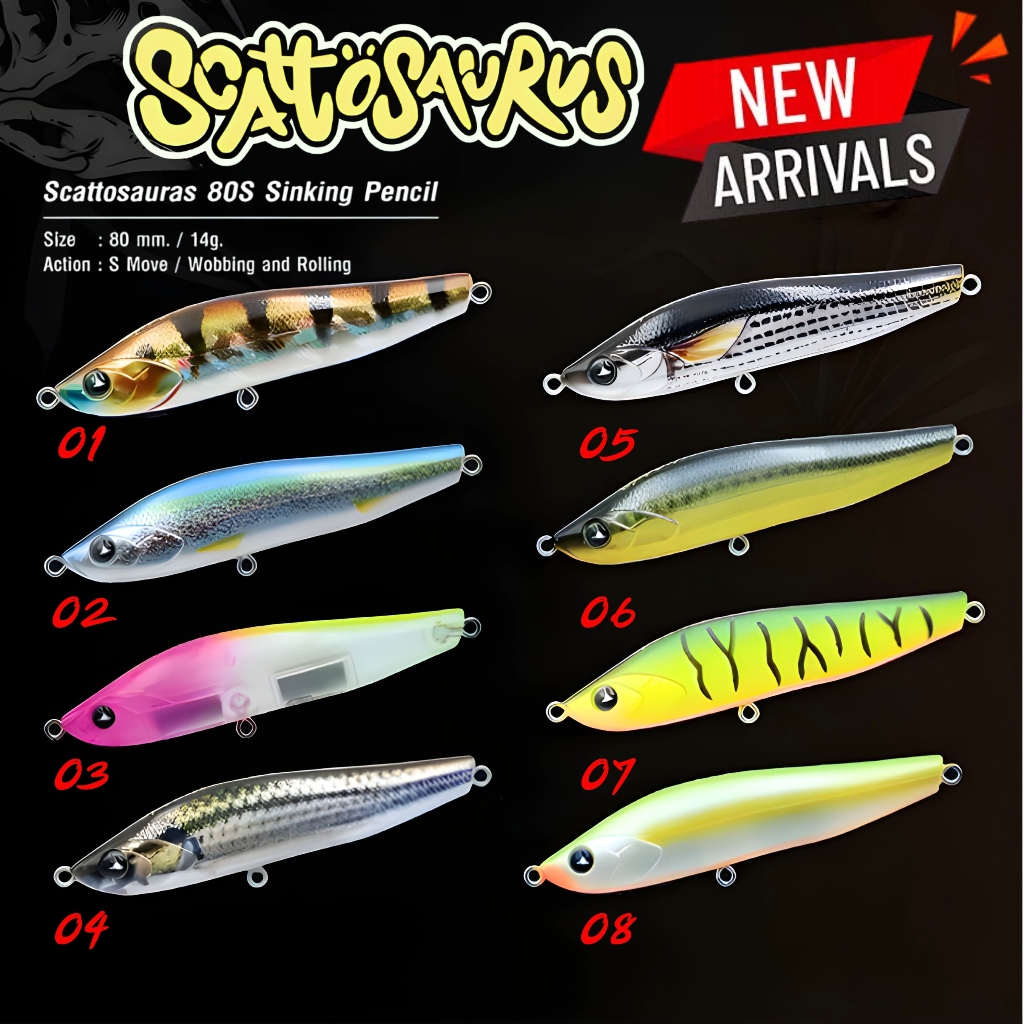 เหยื่อ Mahseer Scattosaurus 80S Sinking Pencil มาเซีย สแก็ตโตซอรัส เพนซิ่ว