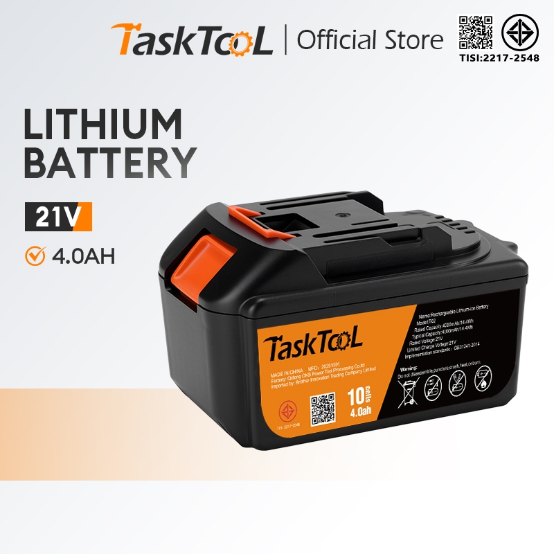 TASKTOOL TISI มาตรฐาน 21V สว่านไร้สายแบตเตอรี่ 10 เซลล์แบตเตอรี่ลิเธียม Li-Ion ประแจไฟฟ้าแบตเตอรี่