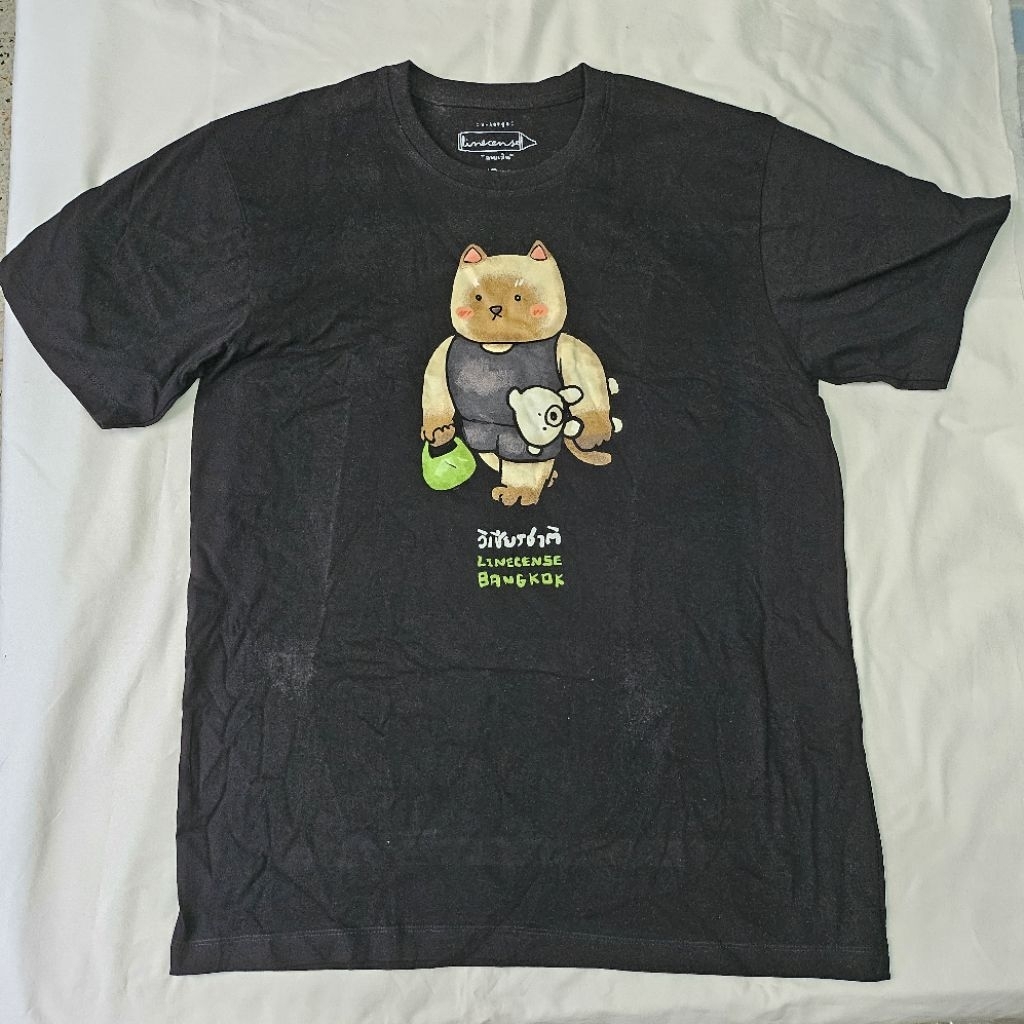 เสื้อยืด สีดำ Linecense bangkok ลายเส้น วิเชียรชาติ size XL อก 42"