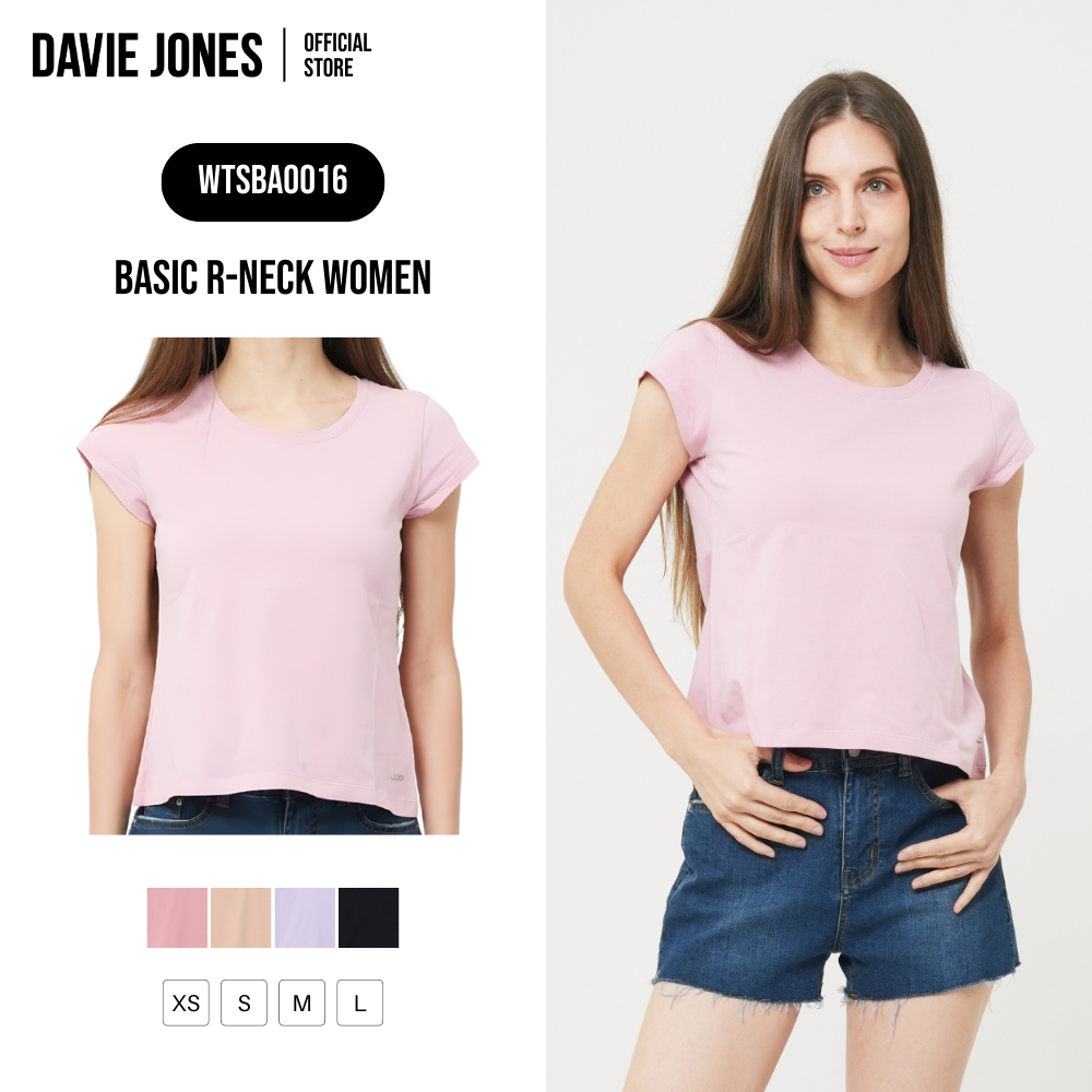 DAVIE JONES WOMEN [BE FEARLESS] เสื้อยืดผู้หญิง Basic R-Neck T-Shirt สีชมพู นู้ด ม่วง ดำ BA0016