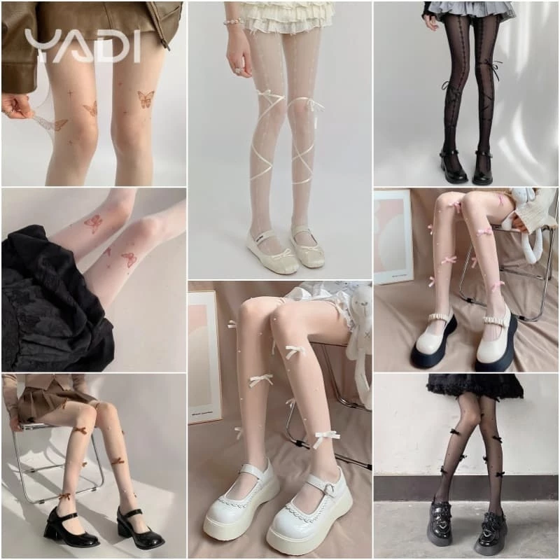 【YADI】พร้อมส่ง ถุงน่องลายตาข่าย ลูกไม้ บาง สไตล์เกาหลี Lolita Bow ผู้หญิง แฟชั่นสําหรับผู้หญิง ❤️🔥