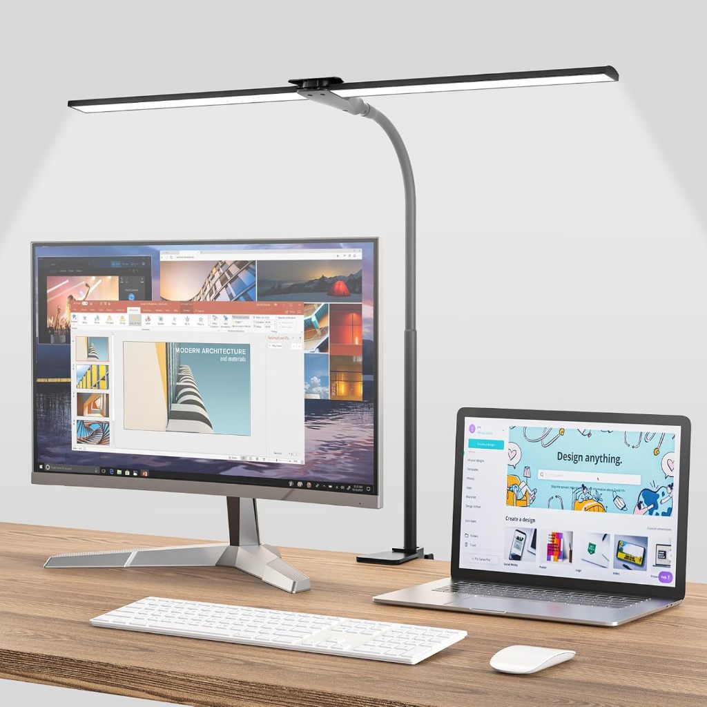 Qimedo โคมไฟตั้งโต๊ะ LED 3 หัว 24W ยาว 80 ซม. 5 สี 10 ระดับ คลิป รีโมท ถนอมสายตา