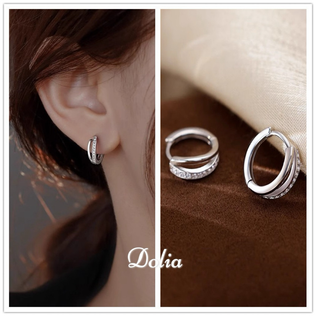 DOLIA [พร้อมส่งจากไทย] ต่างหูห่วงเงินแท้ S925 ต่างหูห่วงเพชรทรงกลม ต่างหูสไตล์เกาหลี ราคาต่อ 1 คู่ A08