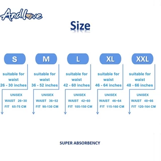 ANDLOVE ผ้าอ้อมผู้ใหญ่ระบายอากาศ - S/M/L/XL/XXL (2000ml x 100 ชิ้น)