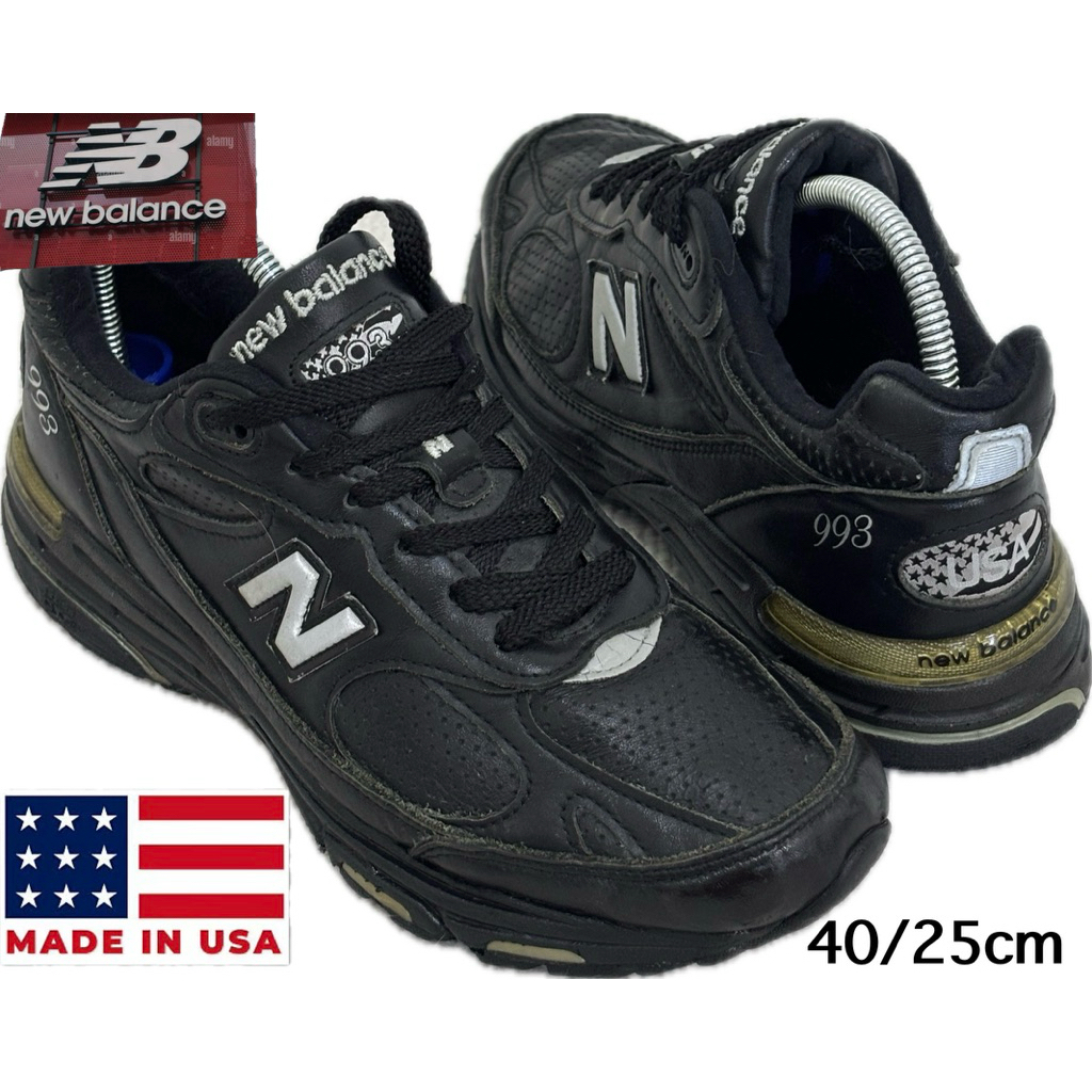 มือสอง มีตำหนิ ขายสภาพนี้  รองเท้า New Balance 993 USA MR993LBK ของหายาก สีดำ หนังแท้ ขนาด 40/25cm ผ