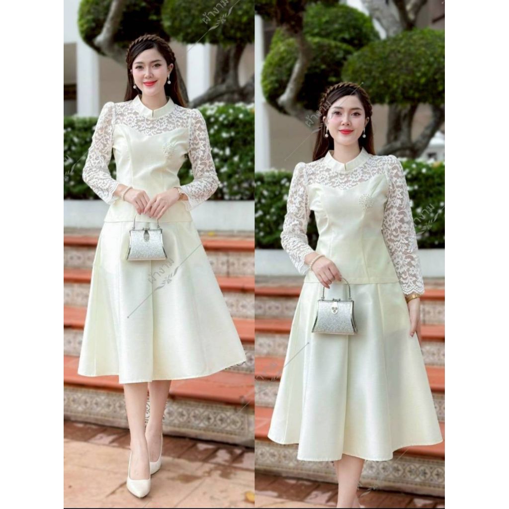 เสื้อไหม4เส้น​ แต่งลูกไม้​ สวยหวาน​ มีสไตน์​ ใส่ออกงาน​ ใส่ทำบุญ​ สวยได้ทุกโอกาส​(เฉพาะเสื้อ)​