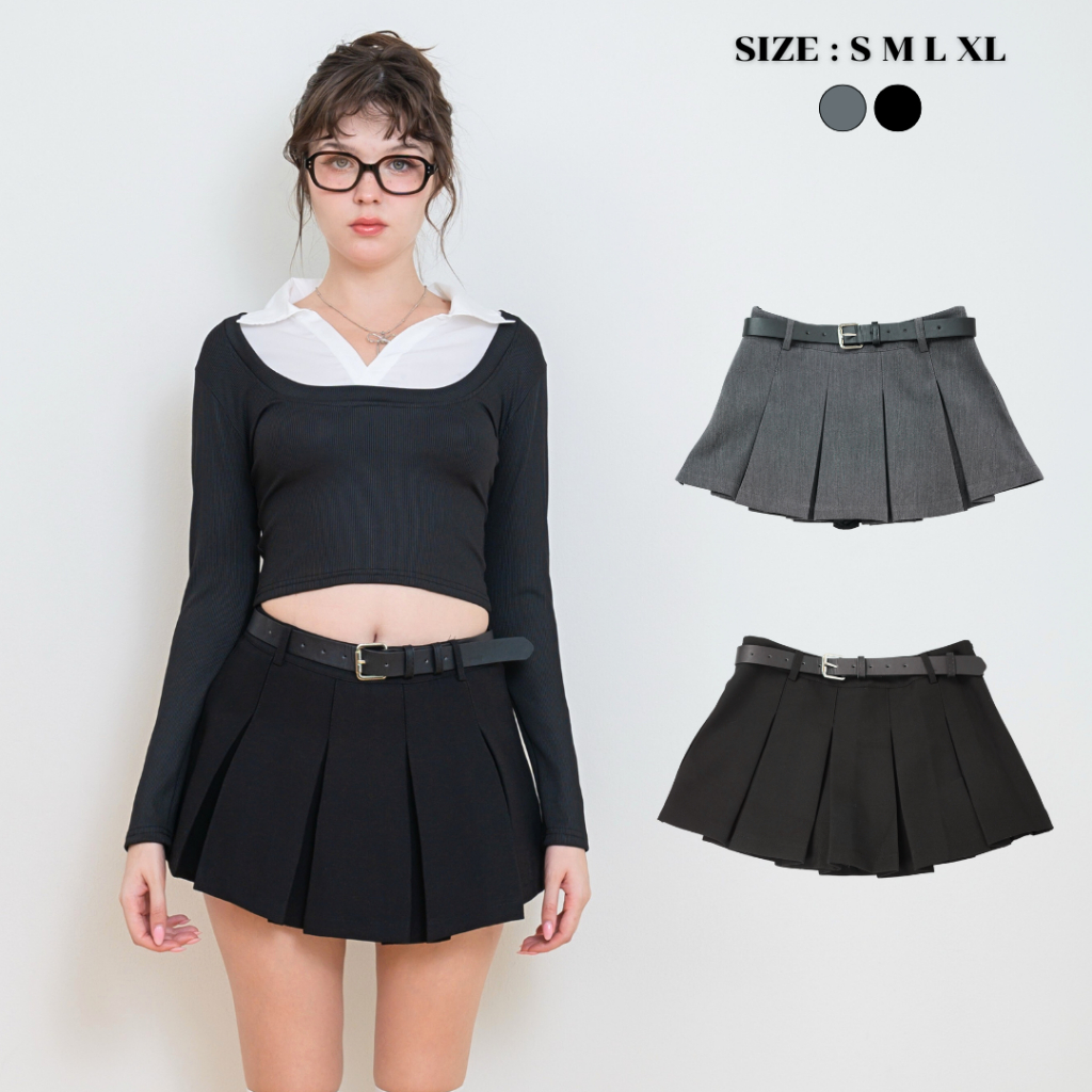 loveruby.store - [เเถมเข็มขัด] Mini Pleated Skirt กระโปรงจีบพลีททรงสวย ใส่เที่ยว ใส่เรียน ใส่ทำงาน แมทช์ง่ายทุกลุค