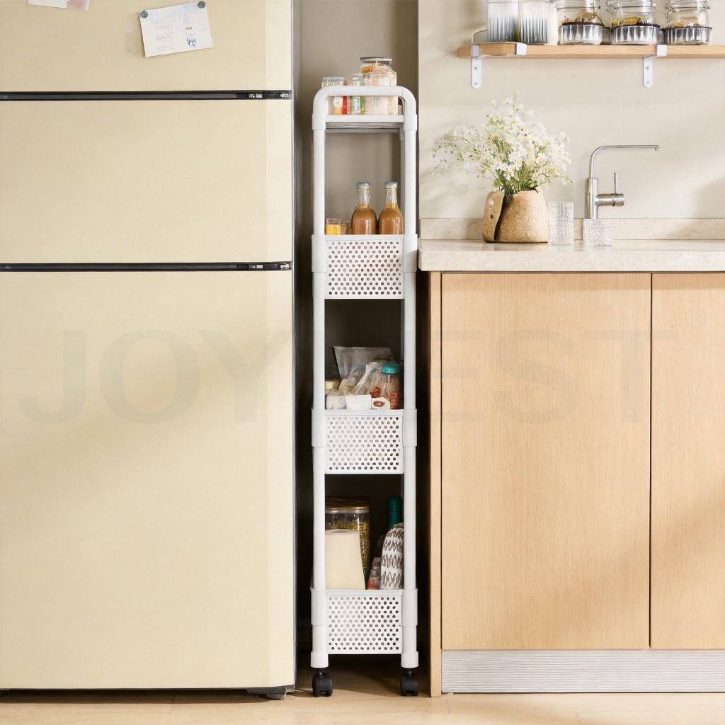 JOYNEST ชั้นวางของแบบมีช่องว่าง 3/4 ชั้น เคลื่อนย้ายได้พร้อมล้อ ชั้นวางของ ช่องว่าง ครัว ชั้นเก็บของ - 4
