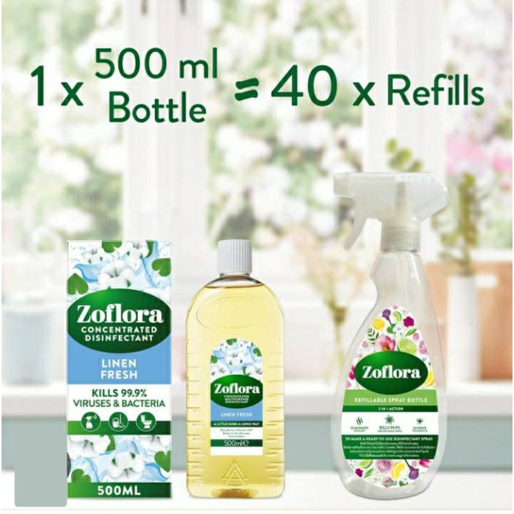 Zoflora Linen Fresh 500 ml. น้ำยาถูพื้น อุปกรณ์ต่างๆกำจัดเชื้อโรค 99.99% (ราคาต่อ 1 ขวด)