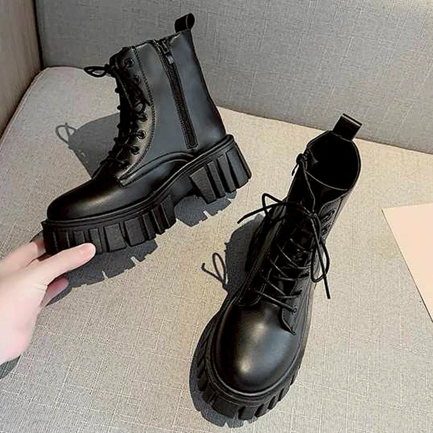 PH-222 รองเท้าบูทหนังหุ้มข้อ หัวกลม มีซิปด้านข้าง สูง2นิ้ว