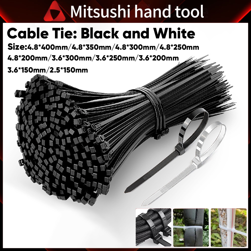 Mitsushi 100 /50เส้น เคเบิ้ลไทร์ ขาว/ดำ Nylon Cable Tie สายรัดพลาสติก