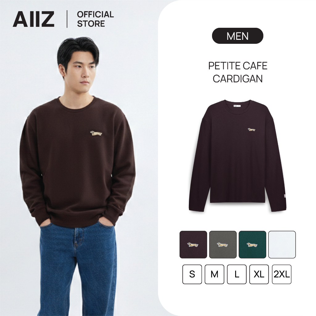 AIIZ เสื้อคาร์ดิแกนคอวีผู้ชายปักลายกราฟิก AIIZ Men’s Petite Cafe Cardigan