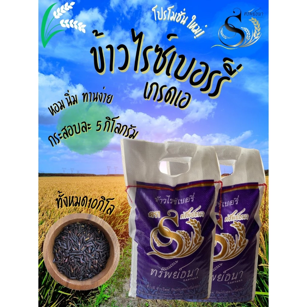 ข้าวไรซ์เบอรี่ ข้าวดำเอ กระสอบ 5 กิโลกรัม จำนวน 2 กระสอบ ข้าวใหม่ ข้าวถูกอร่อย