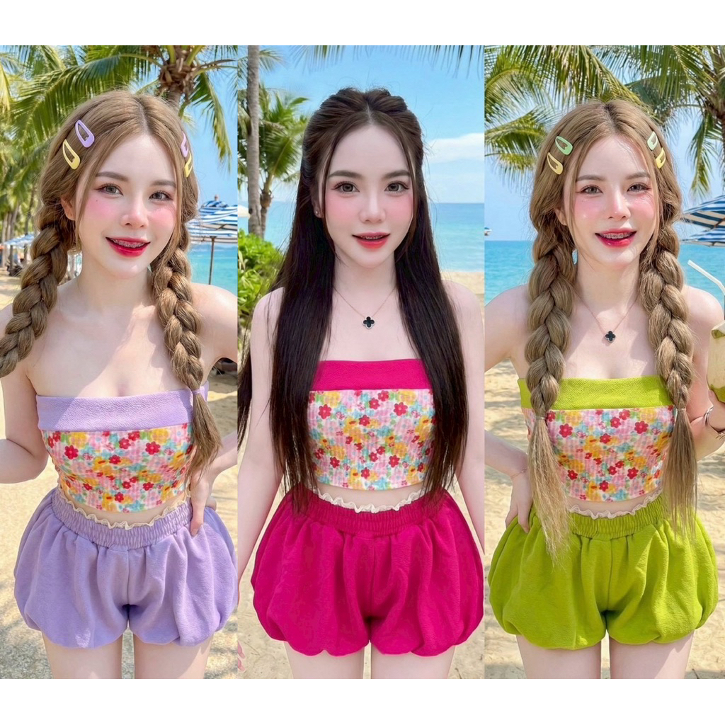 พร้องส่ง ชุดเซต2ชิ้น (emoji) (emoji)อก30-36“ เอว24-30”(emoji) (emoji)เซ็ต2ชิ้น งานเกาะอก กางเกงบอลลู