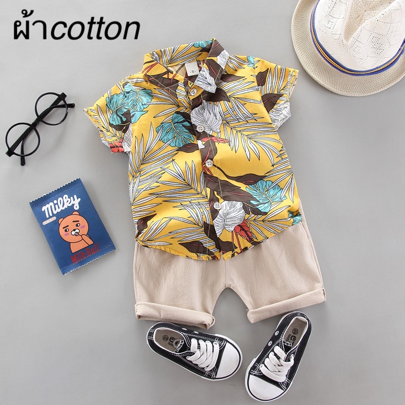 เสื้อผ้าเด็ก ชุดเด็กแฟชั่น 2 ชิ้น เสื้อ + กางเกง ชุดชายหาด 🏖️ ชุดสงกรานต์ เนื้อผ้าดี 80cm-110cm(8เดือน - 5ปี) PFS0010 รูปที่ 8