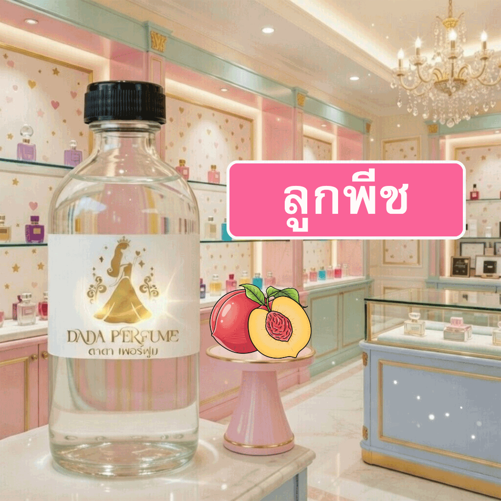 กลิ่น ลูกพีช น้ำหอมพร้อมใช้ ปริมาณ 125 ml. แถมฟรีขวดสเปร์ย 10 ml. 1 ขวด ซื่อ 10 ฟรี 1 ขวด