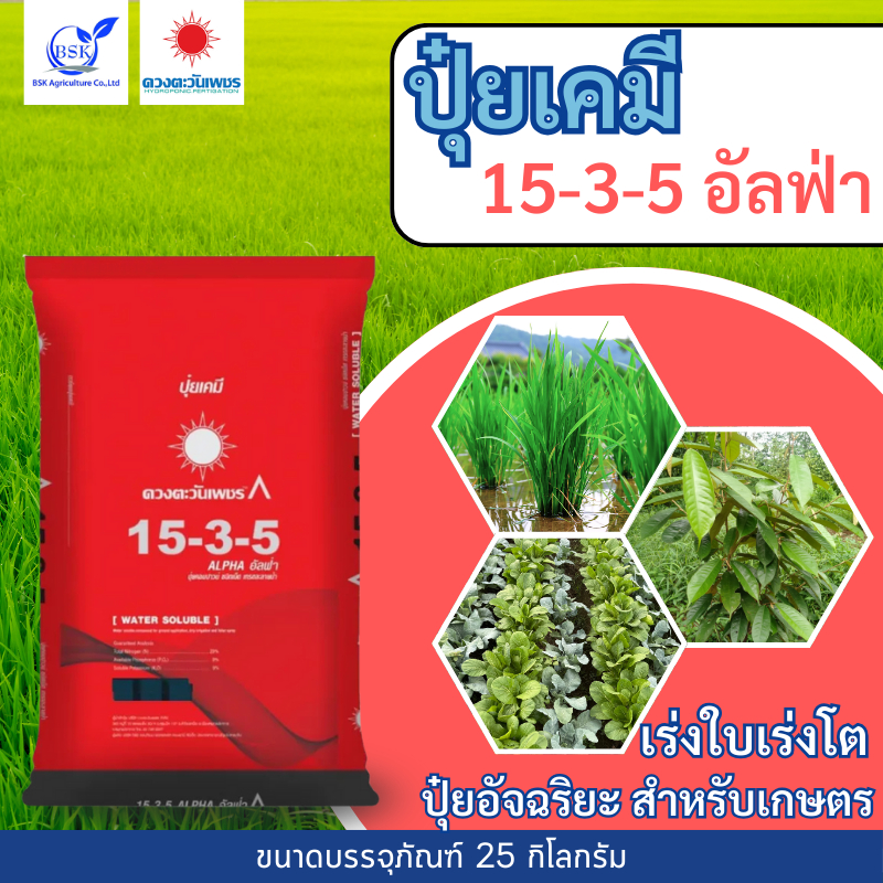 แม่ปุ๋ย 15-3-5 อัลฟ่า กระสอบ 25Kg (ดวงตะวันเพชร)