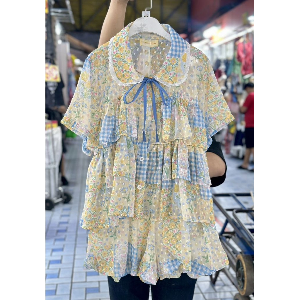 เติมสีแล้ว หมดไว ‼ชุดเซ็ทแฟชั่นสาวอวบเสื้อขนมชั้น+กางเกงบอ รูปที่ 6