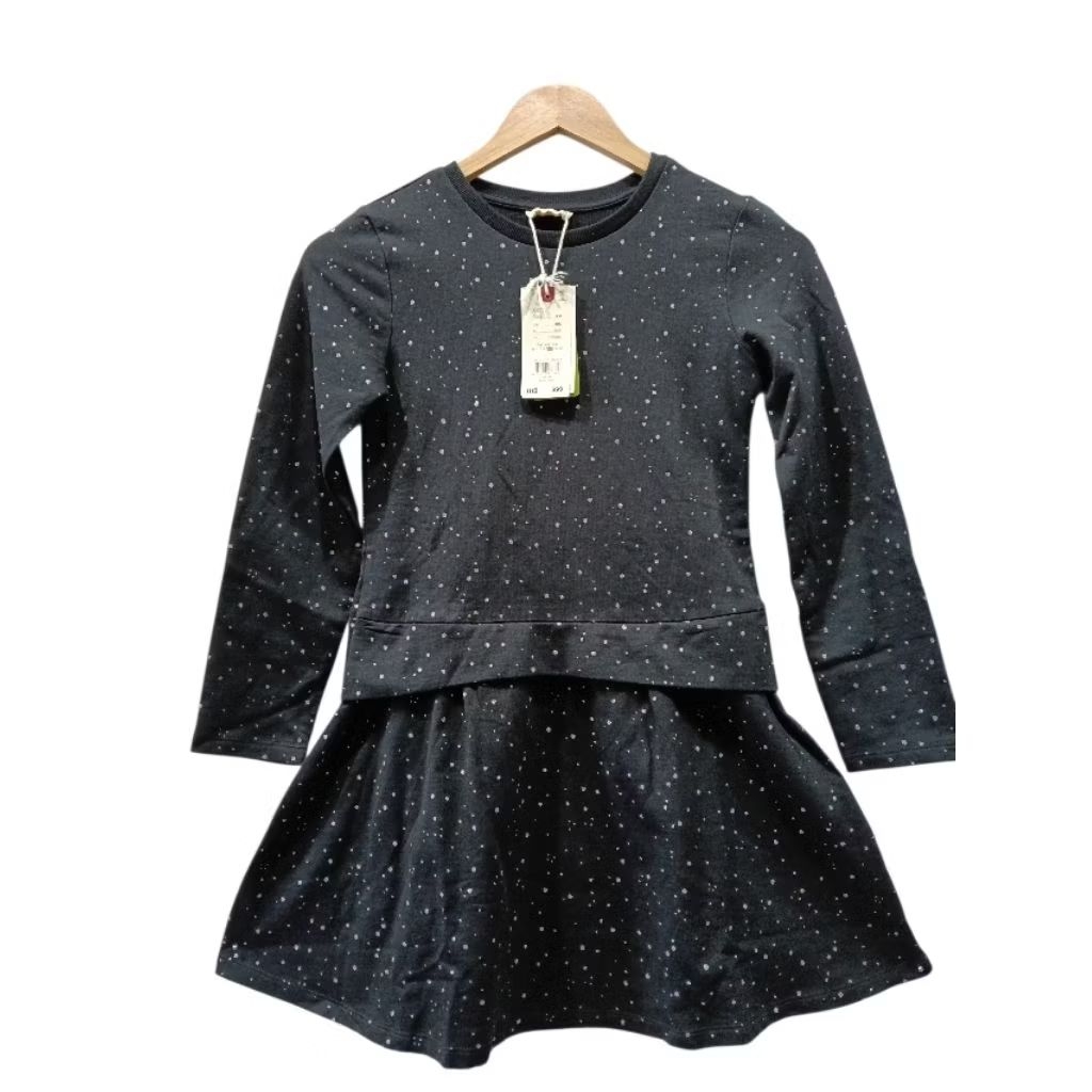 OVS Kids แท้ 100% 🇮🇹 เดรสเด็กผู้หญิง แขนยาว สีน้ำเงินเข้มลายจุด | งานป้ายห้อย