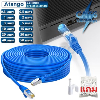 สายแลน CAT6 สีฟ้า RJ45 Gigabit 1000Mbps วิ่งเต็มสเปก ความยาว 0.3-50เมตร สำหรับคอมพิวเตอร์ แล็ปท็อป เราเตอร์