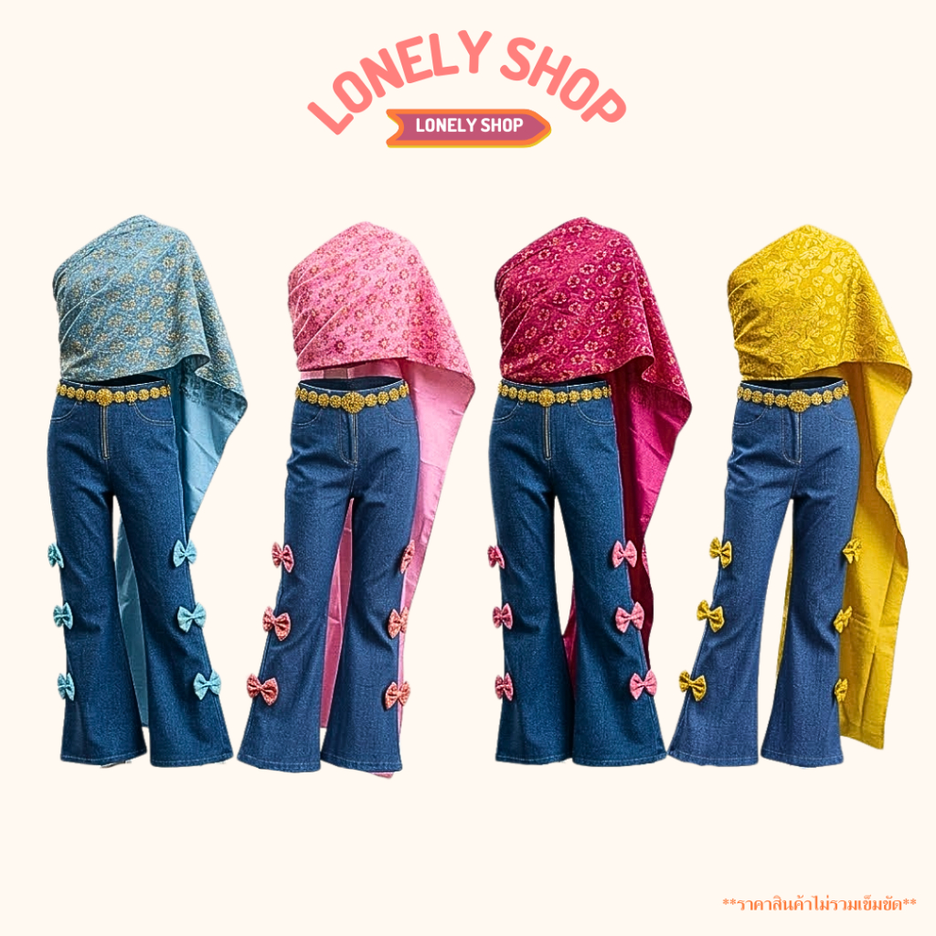 ชุดไทยสไบเด็ก ยีนส์ สไบเด็ก ยีนส์สไบเด็ก ไทยแลนด์เดอร์ ชุดไทย ยีนส์สไบ (สินค้าพร้อมส่ง)
