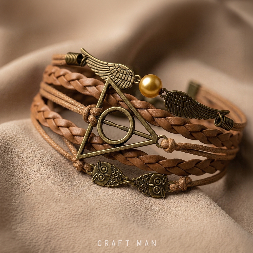 สร้อยข้อมือหนังสีน้ำตาล เครื่องรางยมทูต แฮรี่พอตเตอร์ Harry Potter Deathly Hallows
