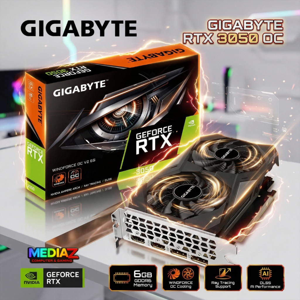 ส่งทันที Clearance RTX 3050 6GB OC การ์ดจอ ไม่ต่อไฟเพิ่ม Gigabyte WINDFORCE OC GV-N3050WF2OCV2-6GD