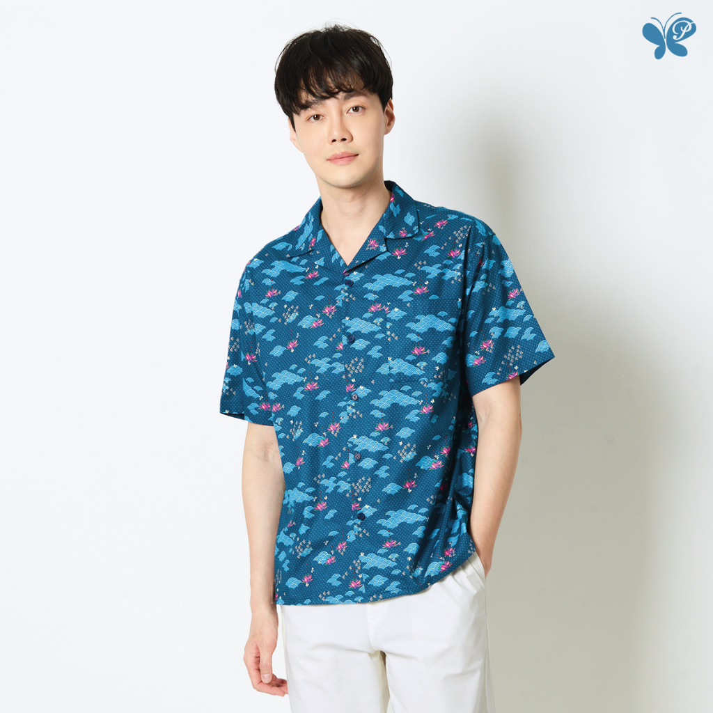 เสื้อเชิ้ตฮาวายผู้ใหญ่ [Papillon] Adult Oversized Summer Shirt ทรงโอเวอร์ไซส์ ผ้า Cotton 100% ลายปลาตะเพียน (ลมข้าวเบา)