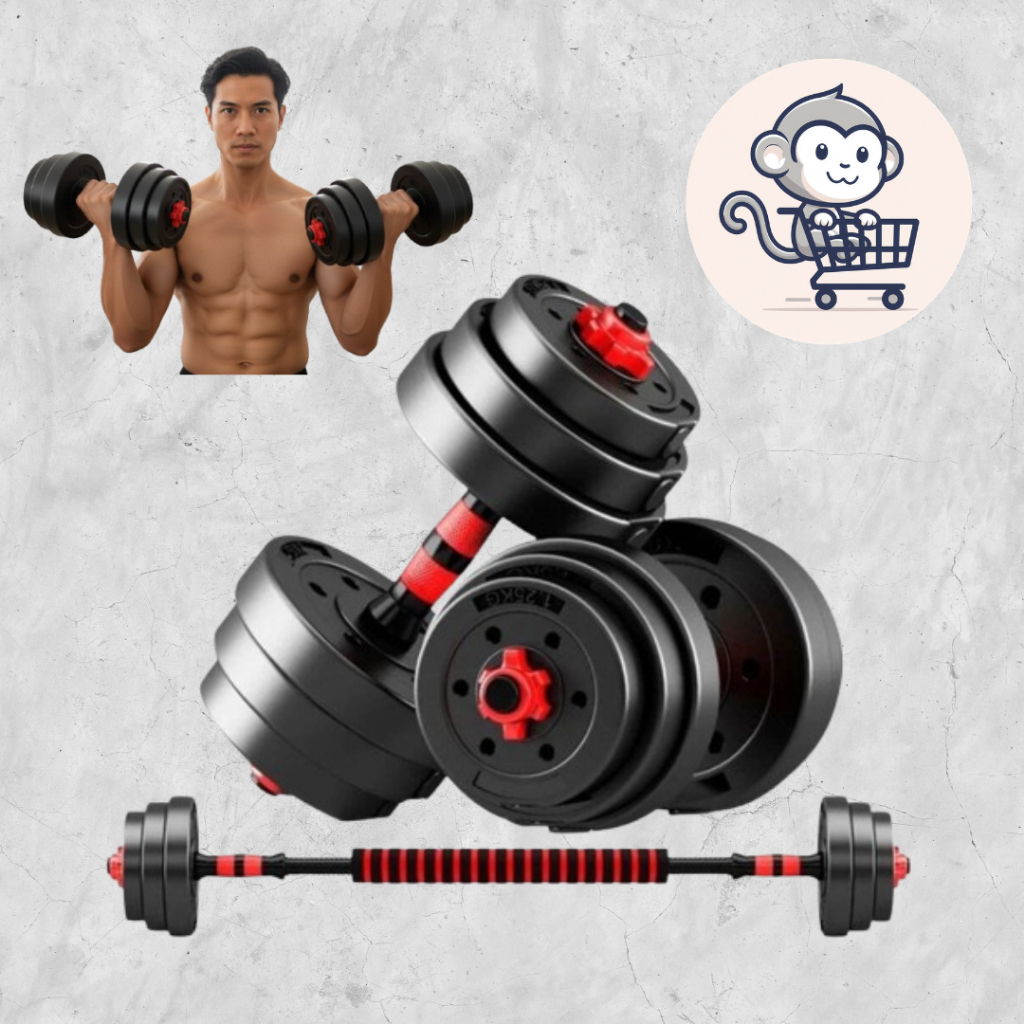 ดัมเบลปรับน้ำหนักได้ 20 กก. พร้อมแกนต่อบาร์เบล Adjustable Dumbbell & Barbell Set