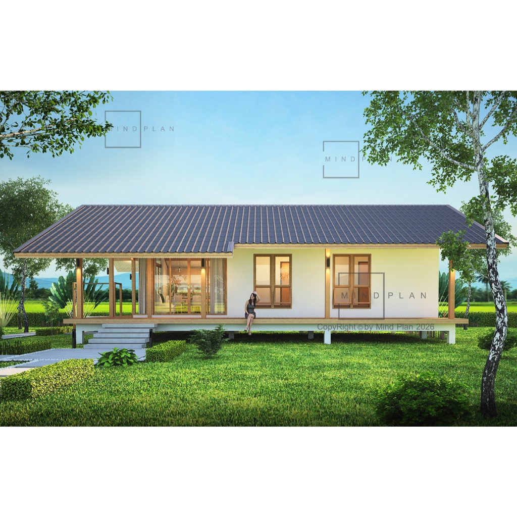แบบบ้าน MIND PLAN C-102  สไตล์ ทรอปิคอล พื้นที่ใช้สอย 107 ตร.ม.ค่าก่อสร้าง 1.0-1.2 ล้านบาท(ปรับแบบได้)