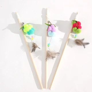 ไม้ตกแมว องุ่น+กระดิ่ง+ขนนก (สุ่ม) ไม้ตกแมว หนอน+กระดิ่ง+ขนนก (สุ่ม) ไม้ล่อแมวด้ามไม้ ลูกปอมปอม/หนอนสี ขนนก กระดิ่ง ของเ