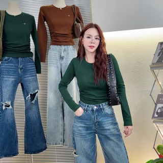 165-166 รุ่นDZ Softline (ดี-ซี่ ซอฟต์ไลน์) เสื้อยืดแขนยาวคอกลมจั๊มข้าง แต่งอะไหล่DZ ผ้าCotton supersofe