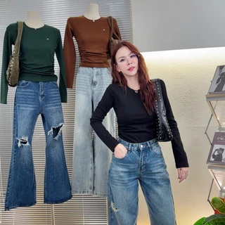 165-166 รุ่นDZ Softline (ดี-ซี่ ซอฟต์ไลน์) เสื้อยืดแขนยาวคอกลมจั๊มข้าง แต่งอะไหล่DZ ผ้าCotton supersofe