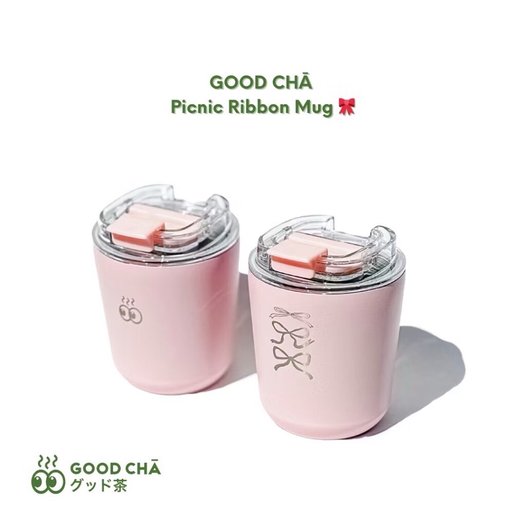 (พร้อมส่ง) Good Cha Picnic Ribbon mug 🎀แก้วโบว์ | 👀ลูกตา