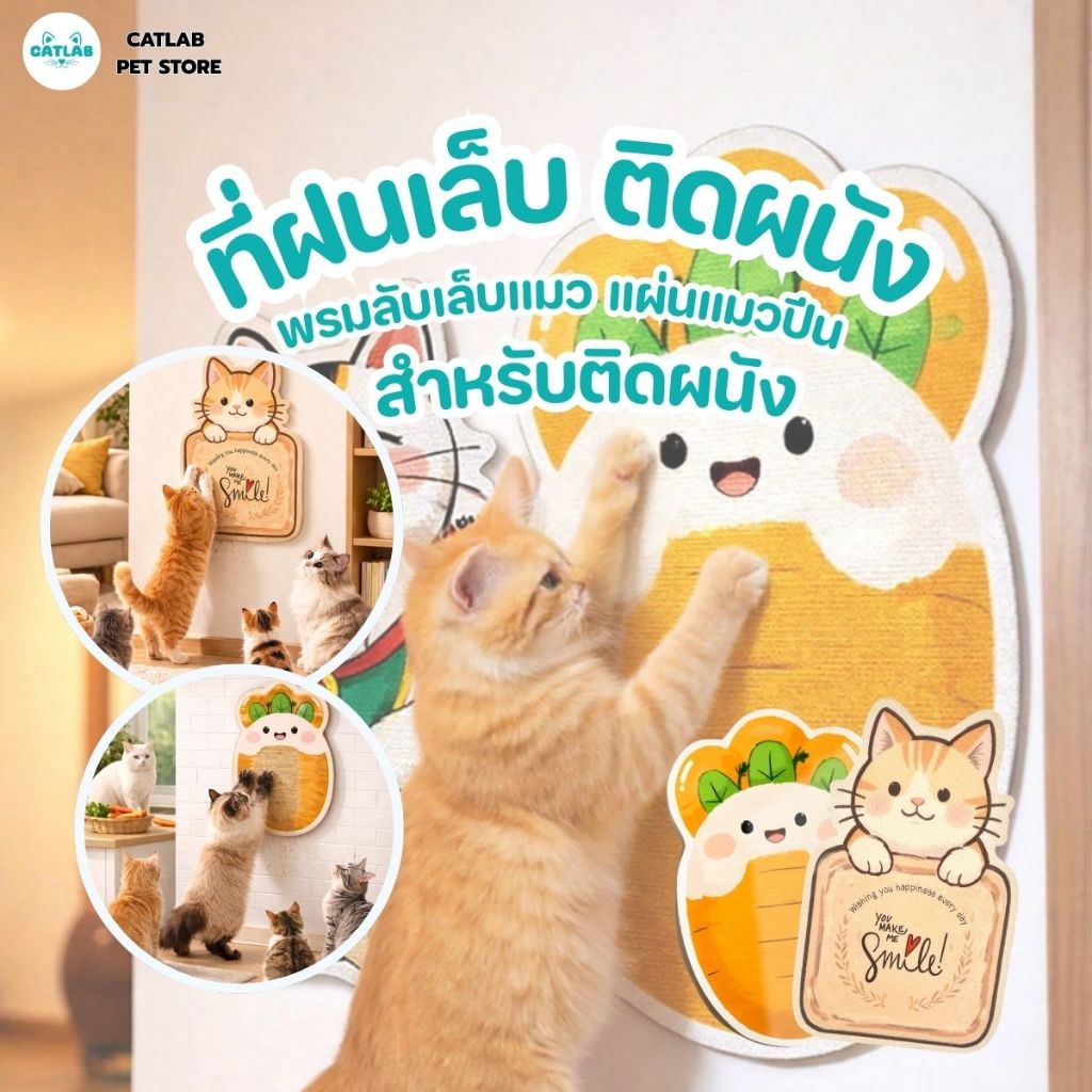 ที่ฝนเล็บแมวติดผนัง แผ่นลับเล็บแมว ของเล่นแมว ที่ลับเล็บแมวลดการข่วนโซฟา ผนัง และ เฟอร์นิเจอร์ในบ้าน