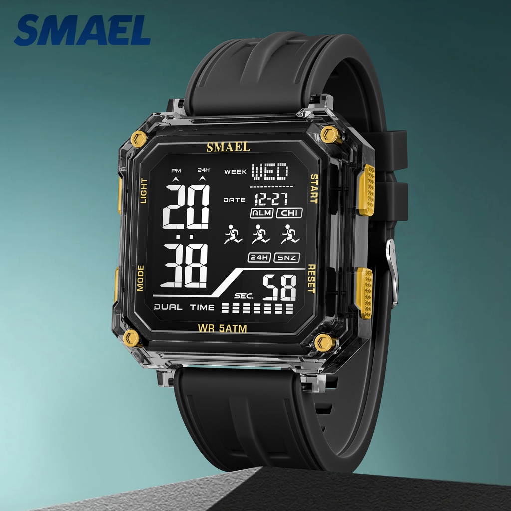 SMAEL 8129 นาฬิกาสำหรับผู้ชาย อเนกประสงค์ ใช้ได้ทั้งกลางแจ้งและในร่ม ระบบเตือนภัย จับเวลา เรืองแสงในที่มืด ทนน้ำและกันกร